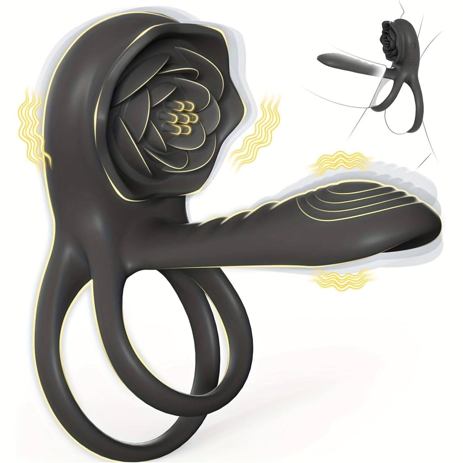 Vibrating Cock Ring Penis Sleeve with Rose Clitoral Stimulator, Penis Ring Vibrator Couples Adult Sex Toys for Men Women, Male Female Couple Sex Toy with G Spot Clitoris Vibrator - LustMia