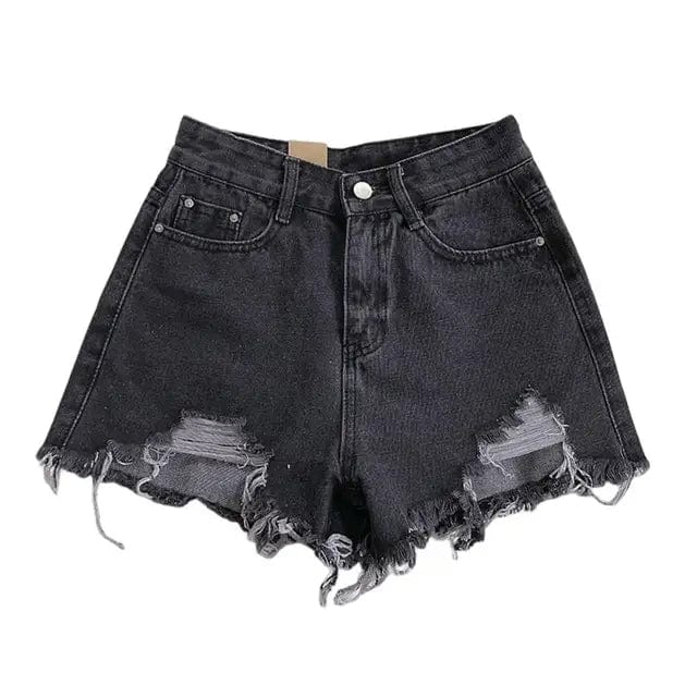 High Waist Aline Ripped Denim Shorts - LustMia