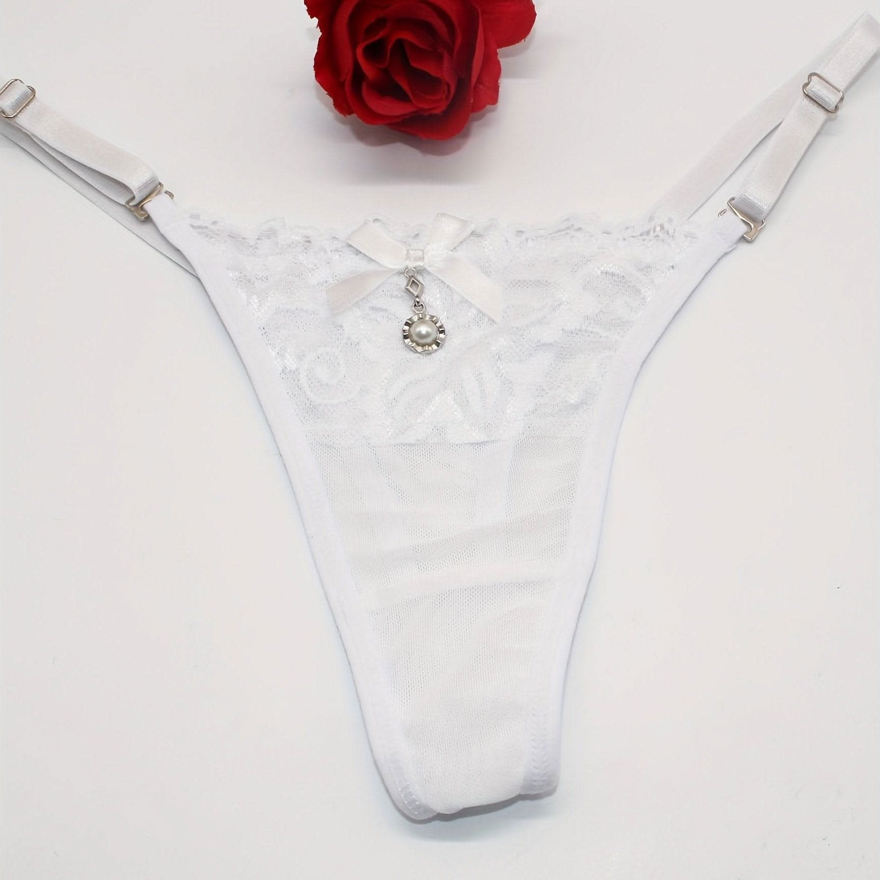 Floral Lace Thongs, Pendant Decor Bow Tie Panties, Women's Sexy Lingerie & Underwear - LustMia