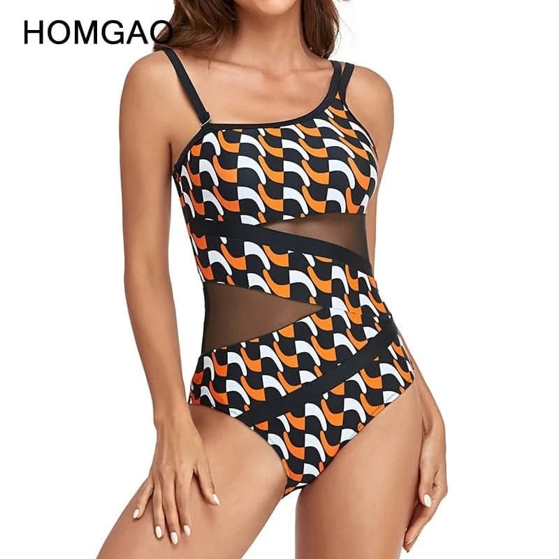 HOMGAO Sexy Mesh One - Piece Swimwear Women One Shoulder Swimsuit Bodysuit Beachwear Brazilian Bathing Suits Summer Monokini - LustMia