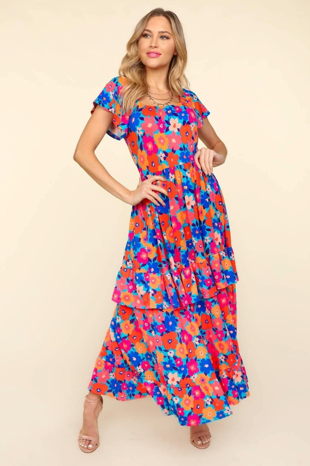 Haptics Floral Maxi Ruffled Dress with Side Pockets - LustMia