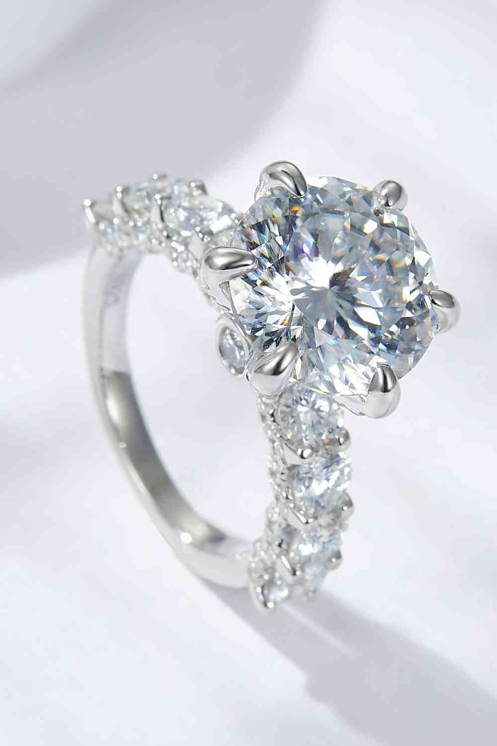 3 - Carat Moissanite Platinum - Plated Side Stone Ring - LustMia