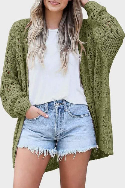 Openwork Open Front Long Sleeve Cardigan - LustMia