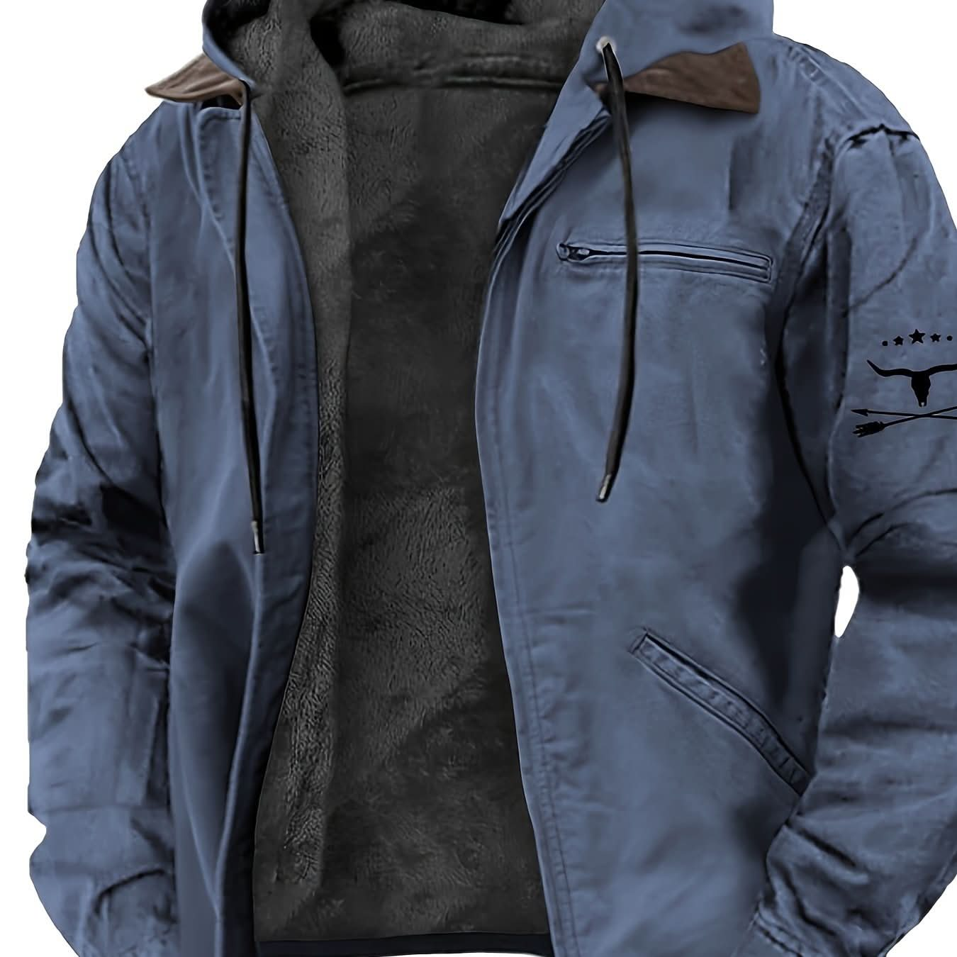 Western Denim Men's Hoodie Full Zipper Hoodie Gray Lined Hoodie Army Green Blue Brown Gray Hooded Pocket Sports Outdoor Daily Vacation Retro Streetwear Casual Autumn And Winter Clothing Hoodie Sweatshirt - LustMia