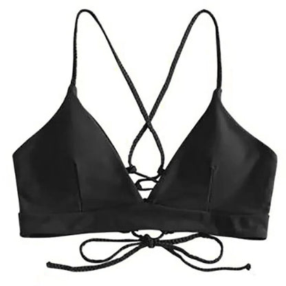 Bandage Bikini Top Solid Swimwear Bandage Bikini Set Sexy Solid Swimwear Women Swim Bikini Swimsuit Black Beachwear 2022 #YJ - LustMia