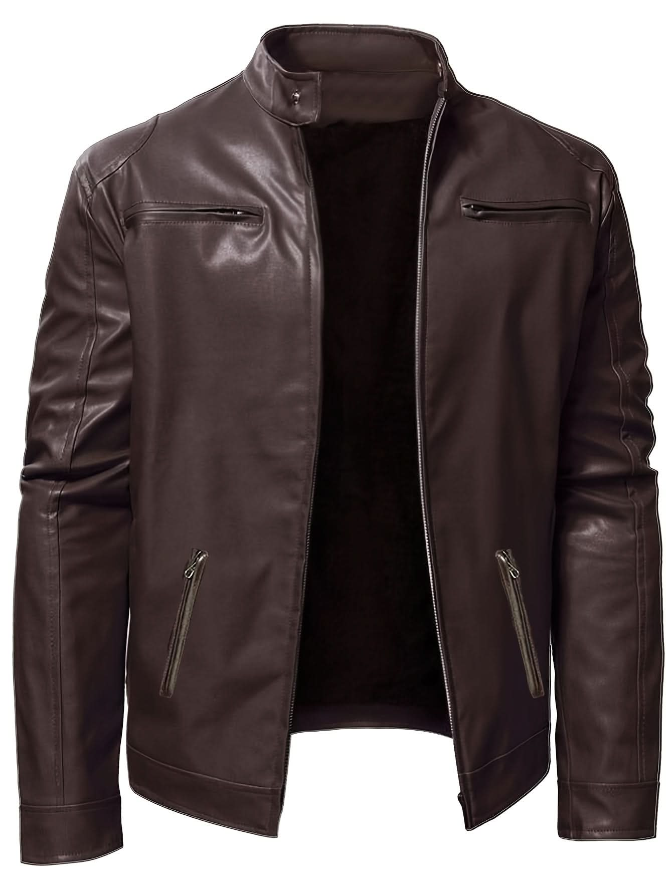 Men's PU Leather Biker Jacket For Spring Fall - LustMia