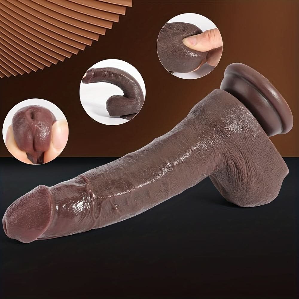 1pc 7.3 Inch Soft Realistic Dildo Silicone Anal Dildo With Powerful Suction Cup For Hands - Free Play, Dark - Brown Realistic Fake Penis Suitable For Women/Men/Gay, Adult Sex Toys For Beginners And Couple - LustMia