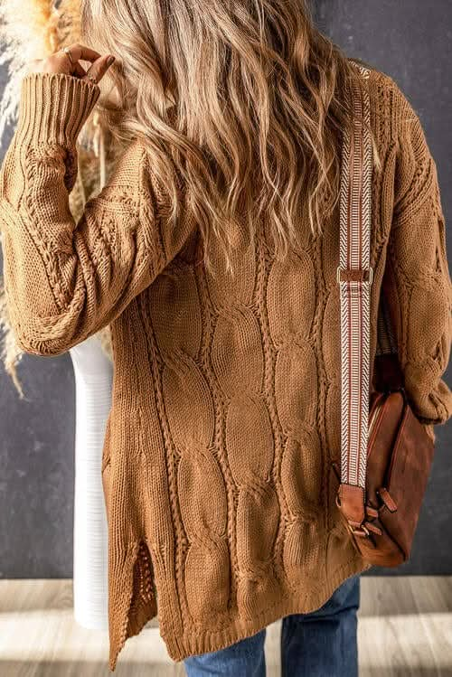 Cable - Knit Dropped Shoulder Cardigan - LustMia