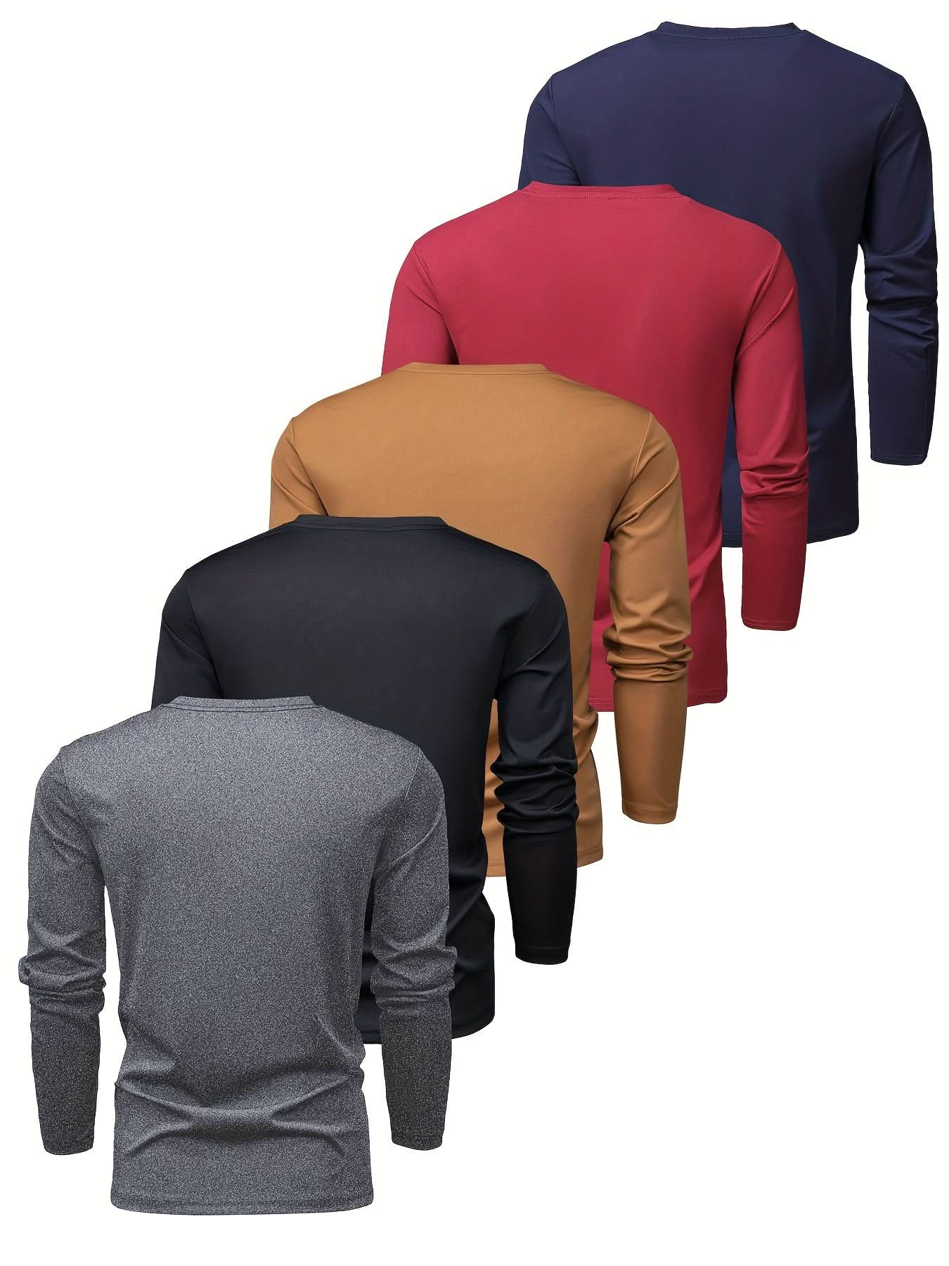 5 - piece Men's Spring And Autumn Long - sleeved Basic T-shirts, Fashionable Casual Sports Outing Tops, Bottoming Shirts - LustMia