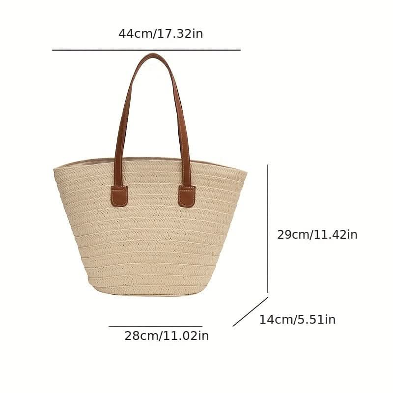 Chic French Style Braided Straw Tote Bag - Lightweight & Secure with Double Handles, Zipper Closure, and Slouchy Design - Perfect for Beach Vacations - LustMia