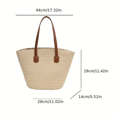 Chic French Style Braided Straw Tote Bag - Lightweight & Secure with Double Handles, Zipper Closure, and Slouchy Design - Perfect for Beach Vacations - LustMia