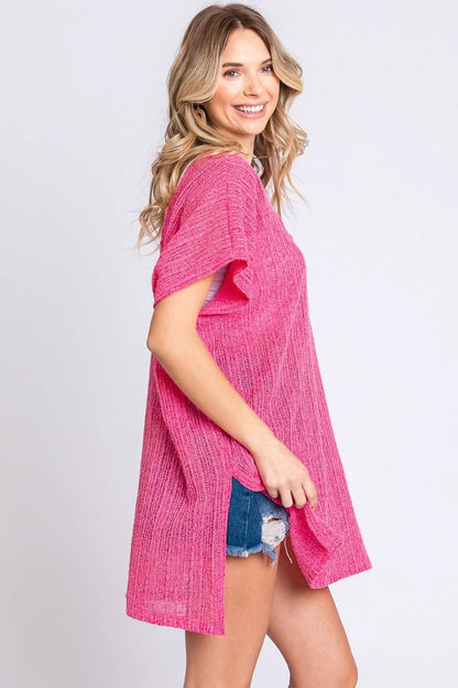 GeeGee Short Sleeve Side Slit Knit Cover Up Dress - LustMia