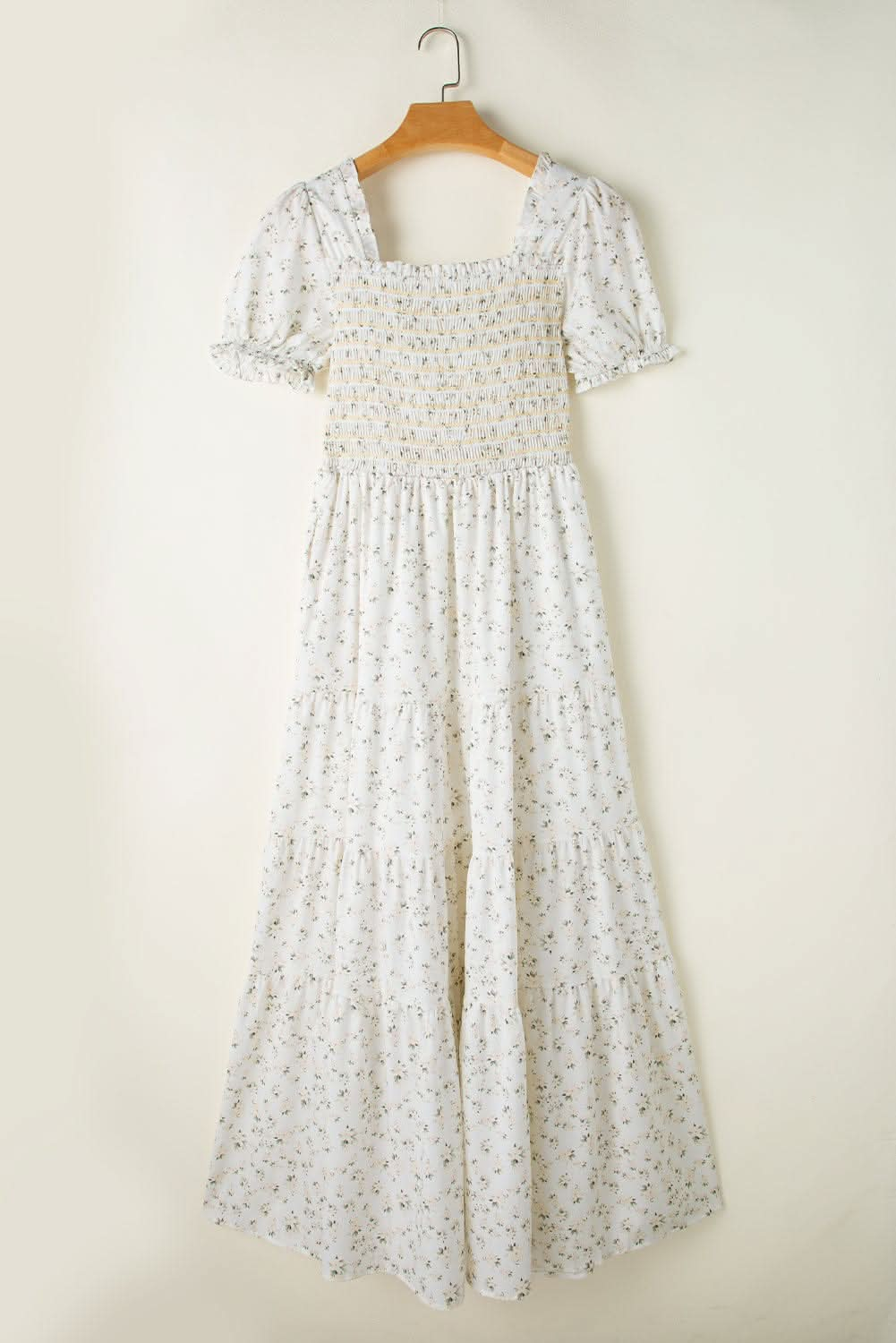 White Tiered Floral Maxi Dress - LustMia