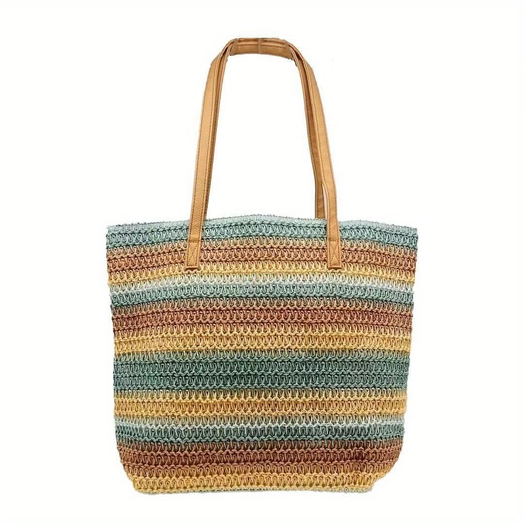 1pc, Woven Tote Bag, Stylish Straw Beach Bag, Mummy Bag With Tassel Charm, Fashionable Crafted Shoulder Bag For Summer Outings - LustMia