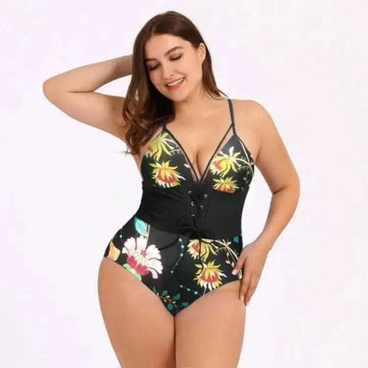 Printing Flower Bikini Corset Swimwear One Piece Bikini Plus Size Bikini Swimsuit With Bikini Cover Up - LustMia