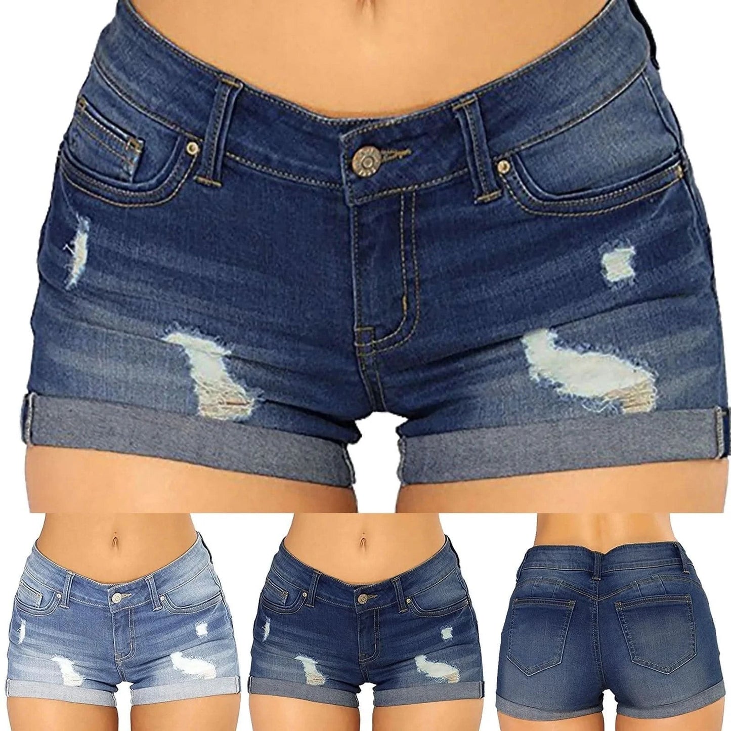 Womens Chic Ripped Mid Waist Denim Shorts - By Lustmia - LustMia