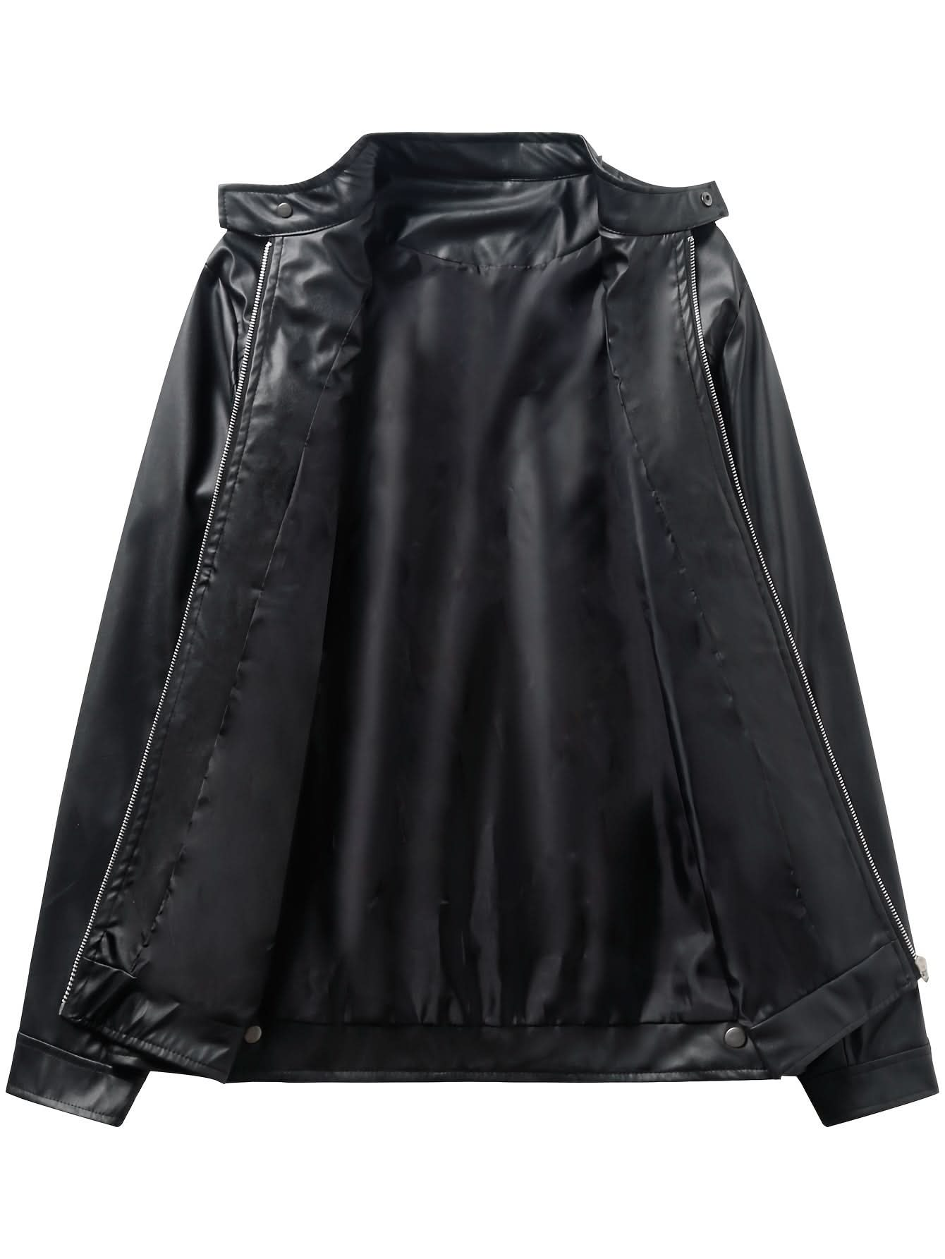 Men's PU Leather Biker Jacket For Spring Fall - LustMia