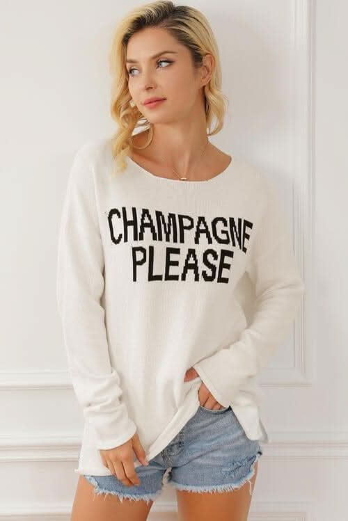 CHAMPAGNE PLEASE Long Sleeve Slit Sweater - LustMia