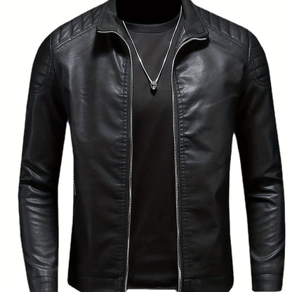 Men's Casual Jacket Stand Collar Motorcycle TOP - LustMia