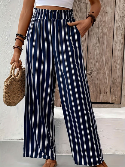 Elegant Striped WideLeg Pants Paper Bag Waist - LustMia