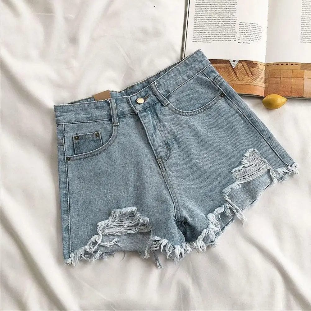 High Waist Aline Ripped Denim Shorts - LustMia