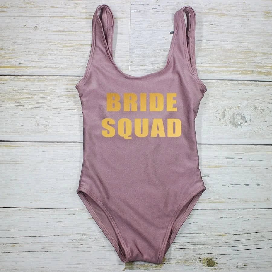 Bachelorette Bathing Suit BRIDE SQUAD Swimwear Women Wedding Party Swimming Suits One Piece Backless Swimsuit Beach Wear - LustMia