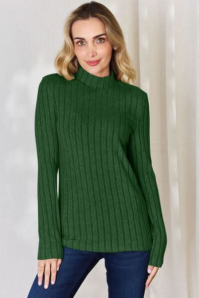 Basic Bae Full Size Ribbed Mock Neck Long Sleeve T-Shirt - LustMia