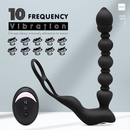 Anal Vibrator Prostate Massager Vibrating Butt Plug with Cock Ring, Anal Plug Remote Control Vibrator, 10 Vibrating Thrust Modes, Anal Beads Dildo Male Sex Toy for Men's Pleasure - LustMia