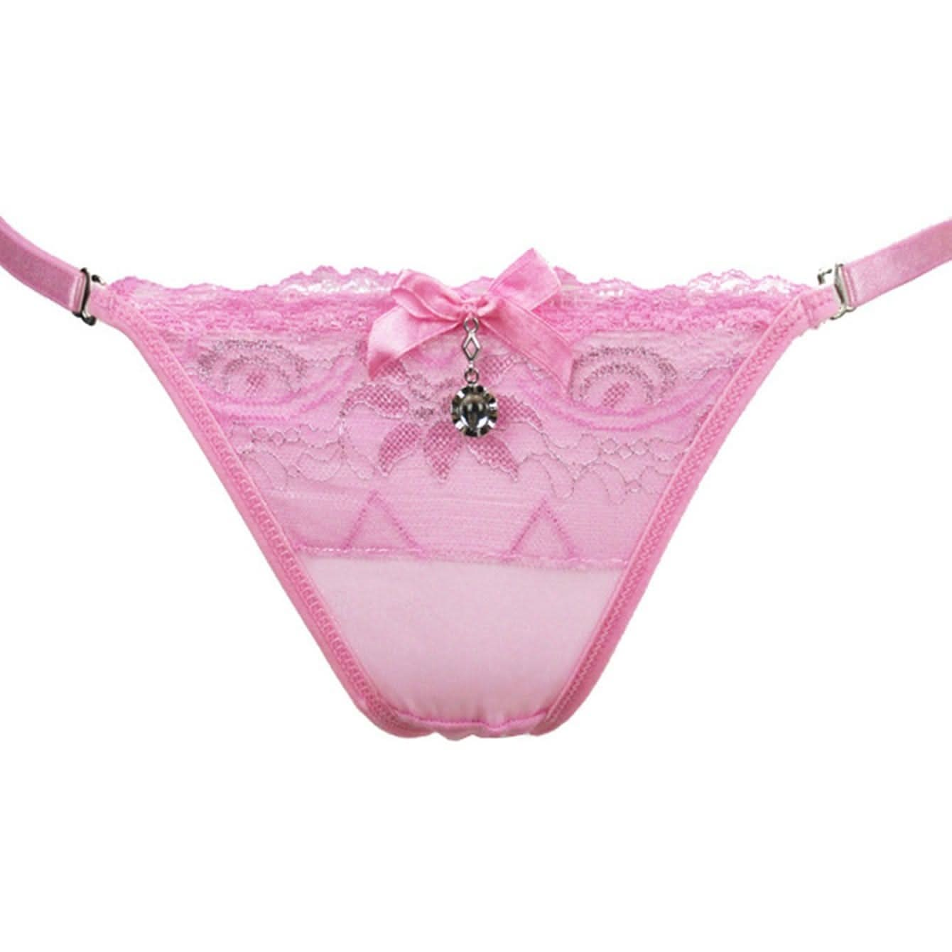 Floral Lace Thongs, Pendant Decor Bow Tie Panties, Women's Sexy Lingerie & Underwear - LustMia