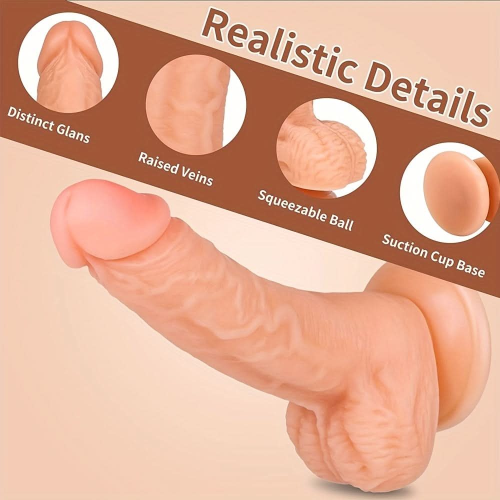 1pc Realistic Dildos, 7 Inch Dildo With Suction Cup For Hands - Free Play, Flexible Cock With Curved Shaft And Balls For Vaginal G - spot And Anal Play, Adult Sex Toy For Male & Female, Couples - LustMia