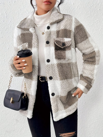 Plaid Pattern Button Front Jacket - LustMia