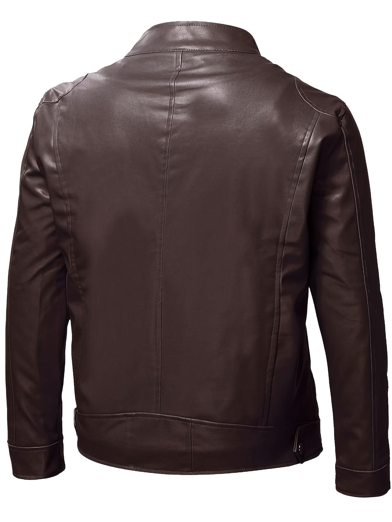 Men's PU Leather Biker Jacket For Spring Fall - LustMia