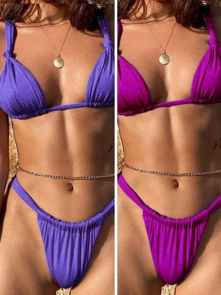 Miyouj Pleasted Bikinis Colaless Swimsuit Triangle Bikini Set Women Swimwear Halter Bathing Suits Bandage Beachwear Brazilian - LustMia