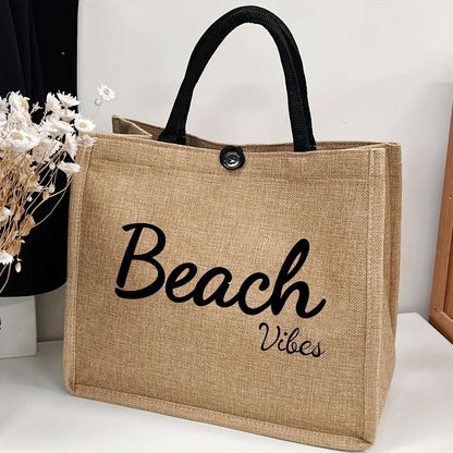 Stylish Beach - Themed Tote Bag With Letter Print - Spacious & Versatile for Work, School, Shopping, and Travel - LustMia