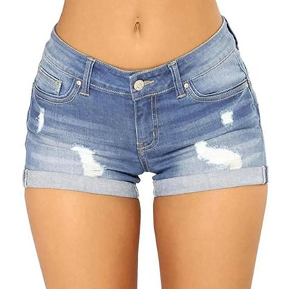 Womens MidWaist Ripped Denim Shorts - LustMia