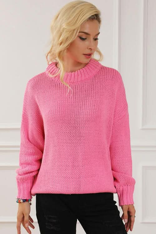 Round Neck Long Sleeve Sweater - LustMia