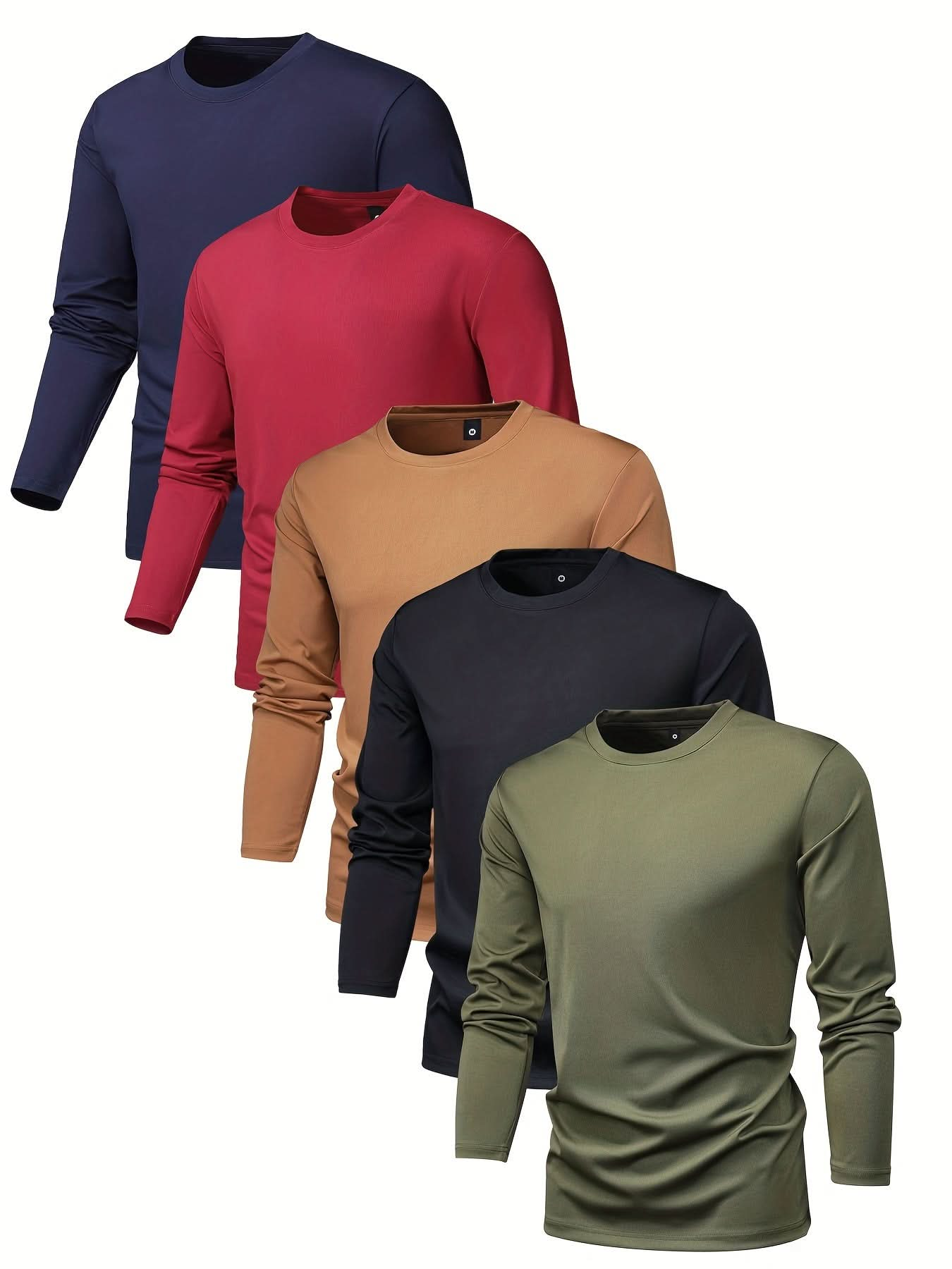 5 - piece Men's Spring And Autumn Long - sleeved Basic T-shirts, Fashionable Casual Sports Outing Tops, Bottoming Shirts - LustMia