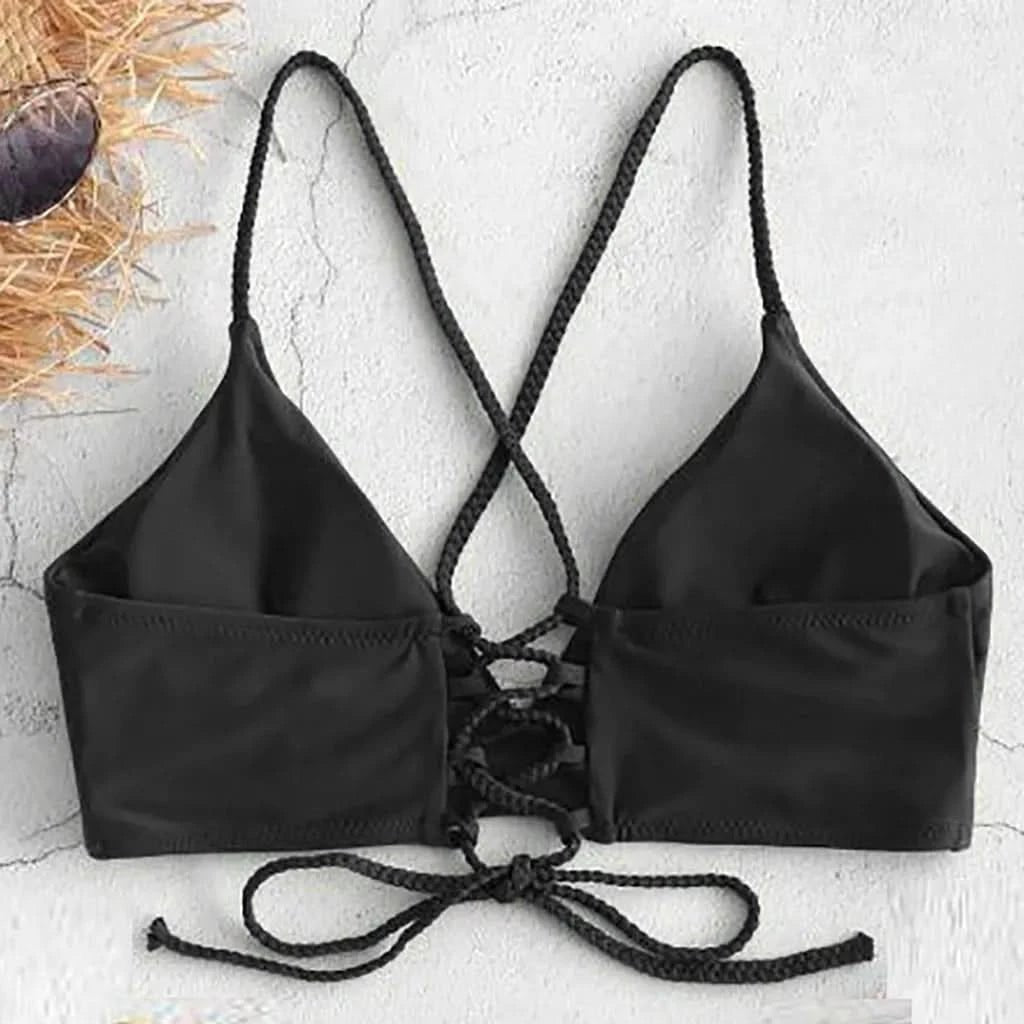 Bandage Bikini Top Solid Swimwear Bandage Bikini Set Sexy Solid Swimwear Women Swim Bikini Swimsuit Black Beachwear 2022 #YJ - LustMia