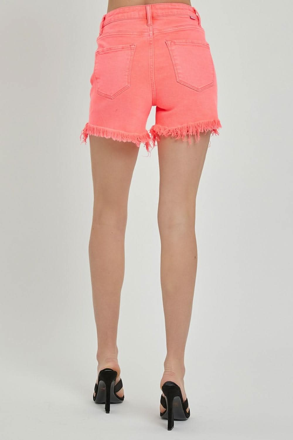 RISEN Raw Hem Asymmetrical Waist Denim Shorts - LustMia