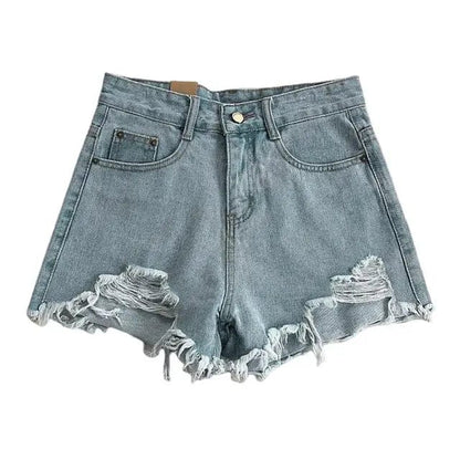 High Waist Aline Ripped Denim Shorts - LustMia