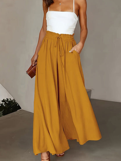 Plus Size Elegant Wide Leg TieFront Pants - LustMia