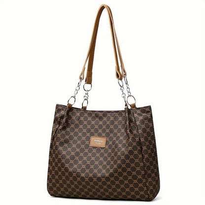 Fashion PU Leather Tote Bag for Women with Geometric Pattern - LustMia