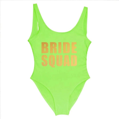 Bachelorette Bathing Suit BRIDE SQUAD Swimwear Women Wedding Party Swimming Suits One Piece Backless Swimsuit Beach Wear - LustMia