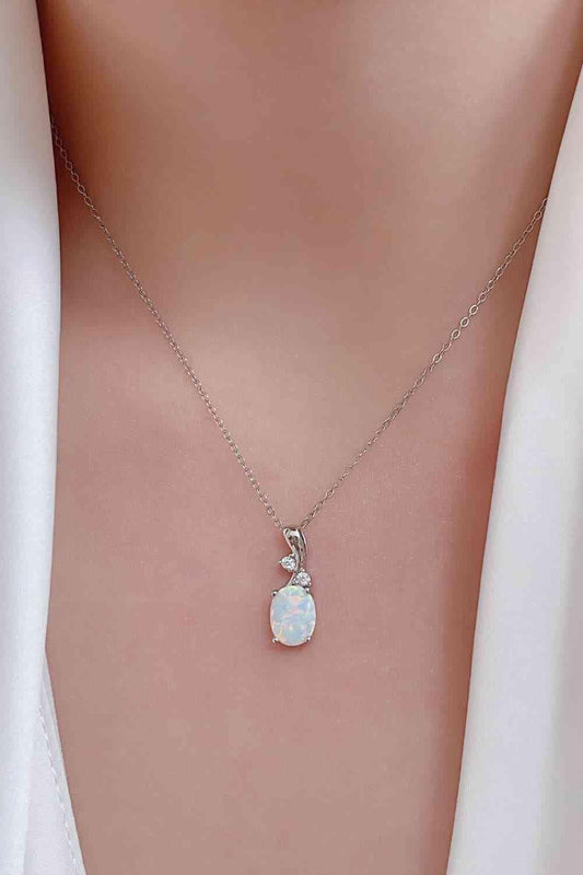 Opal Oval Pendant Chain Necklace - LustMia