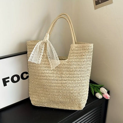 Summer Woven Straw Bag, Boho Style Tote Bag, Retro Travel Vacation Seaside Beach Bag - LustMia