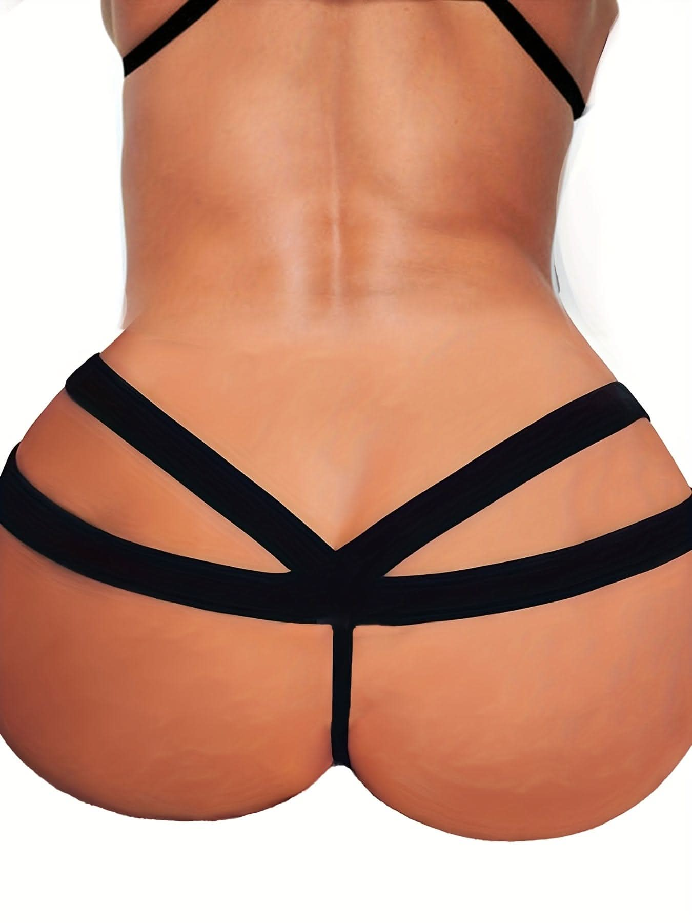 Plus Size Sexy Thong, Women's Plus Solid Strappy Mesh See Through Sexy Lingerie Thong - LustMia