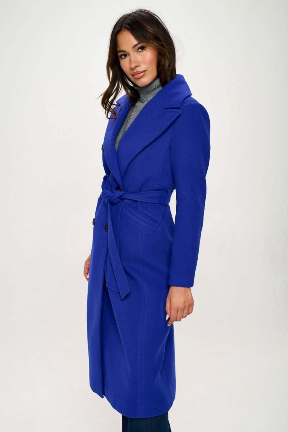 Coalition LA Double - Breasted Longline Coat with Belt - LustMia