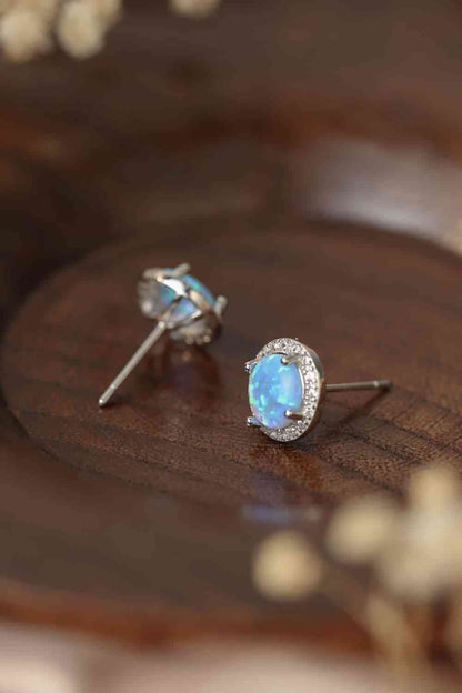 925 Sterling Silver Platinum - Plated Opal Round Stud Earrings - LustMia