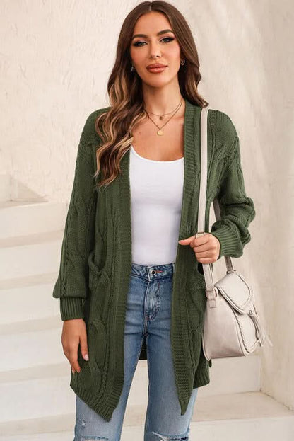 Cable - Knit Dropped Shoulder Cardigan - LustMia