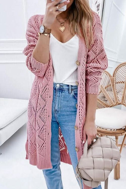 V - Neck Long Sleeve Cardigan - LustMia